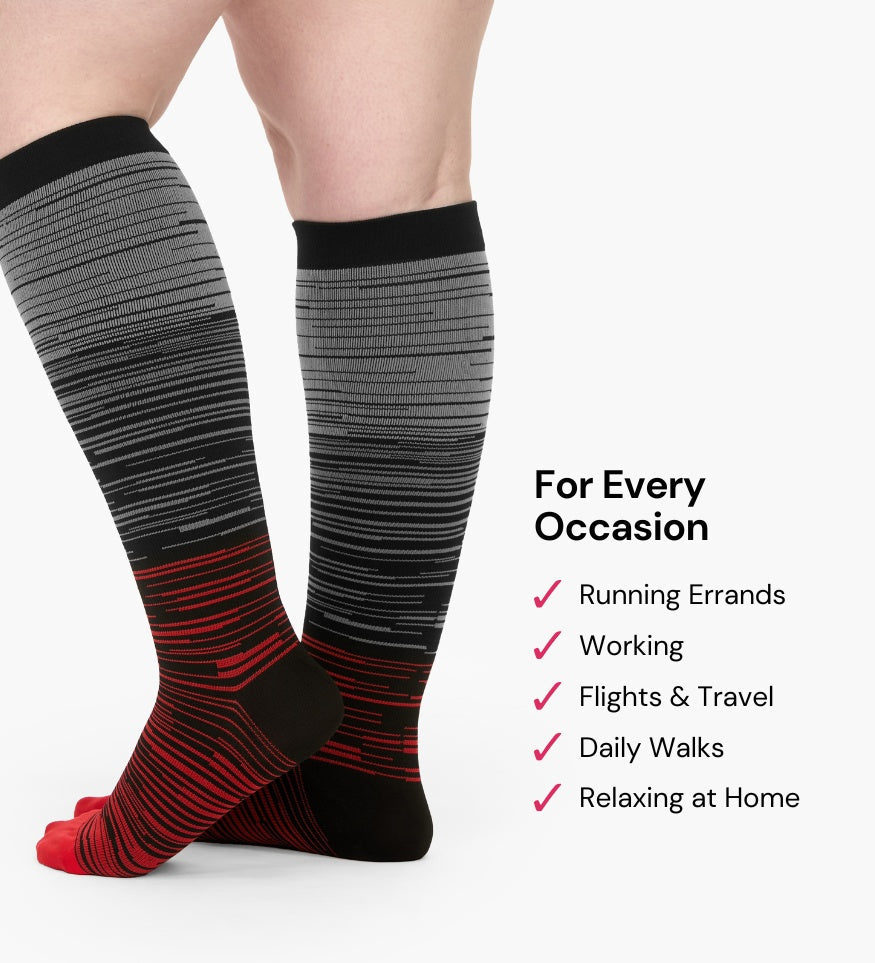 Everstride™ Advanced Wide Compression Socks For Pain Relief (Stripes) - L / Black, Red