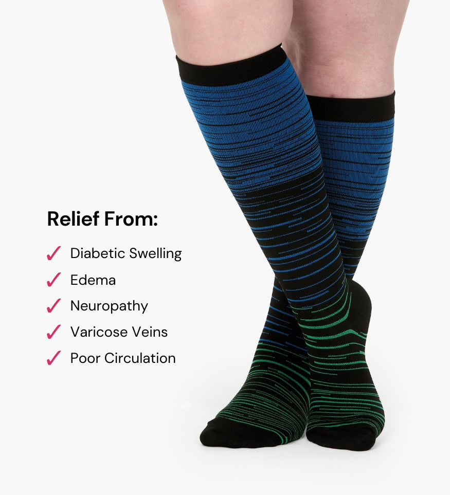 Everstride™ Advanced Wide Compression Socks For Pain Relief (Stripes) - L / Blue, Green