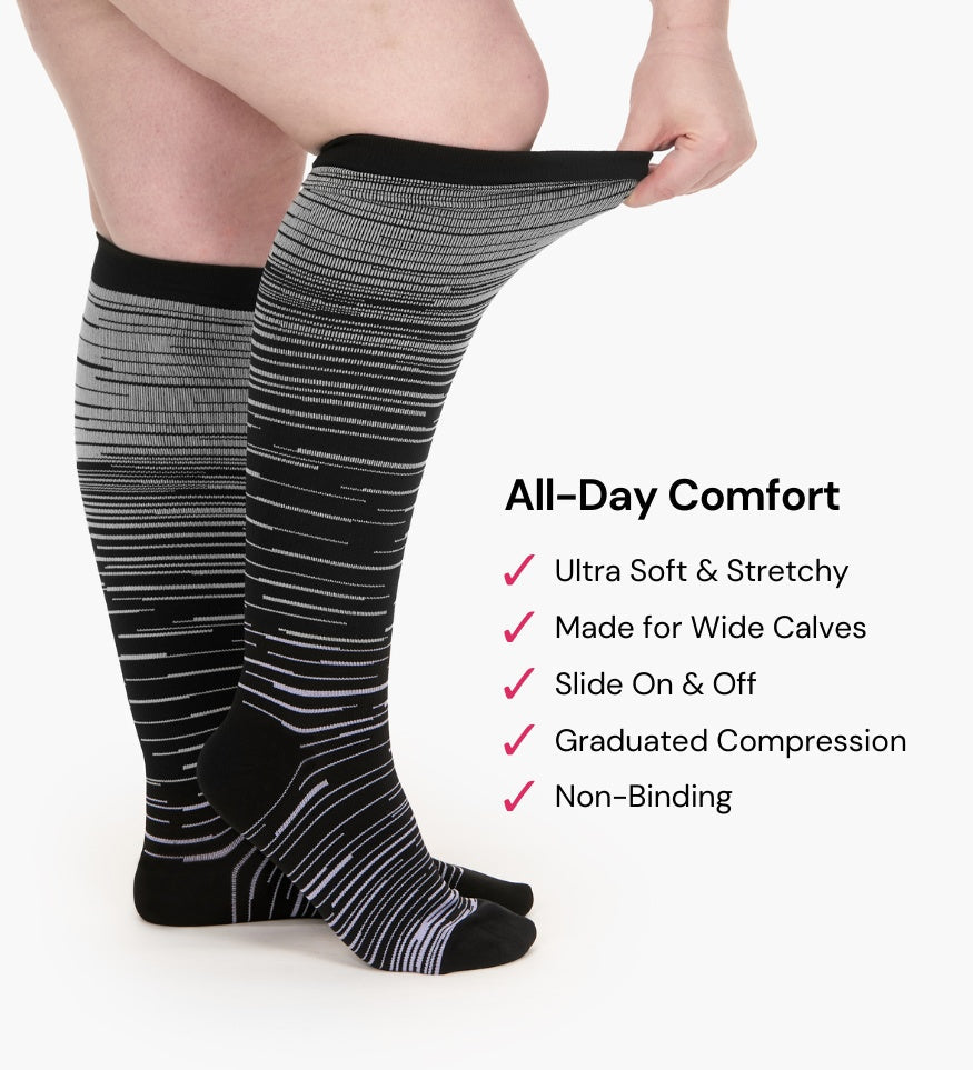 Everstride™ Advanced Wide Compression Socks For Pain Relief (Stripes) - L / Black, Gray