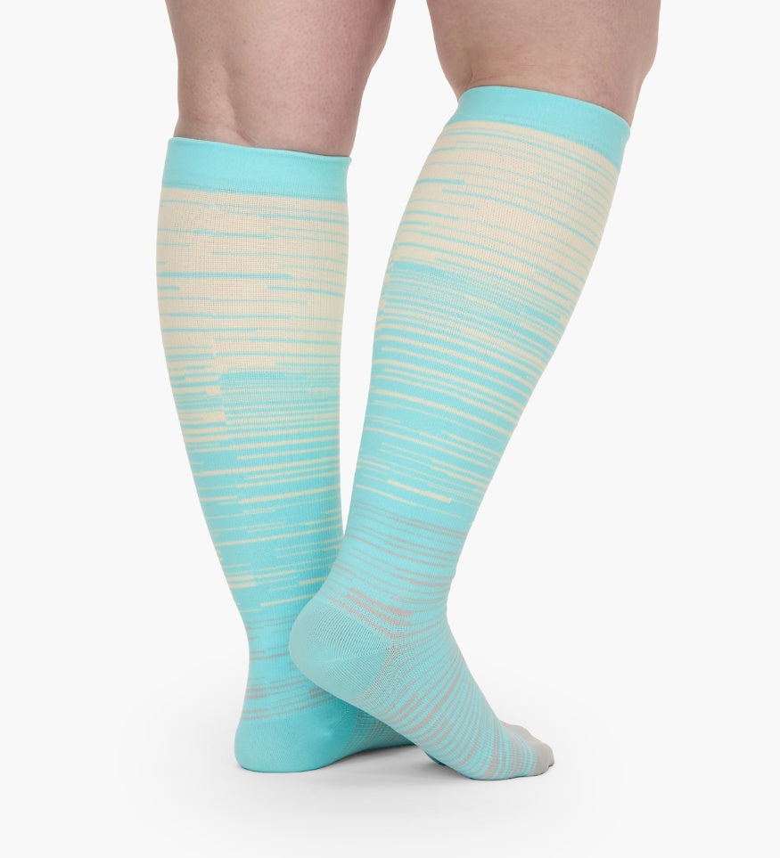 Everstride™ Advanced Wide Compression Socks For Pain Relief (Stripes) - L / Blue, Cream