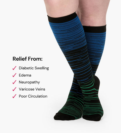 Everstride™ Advanced Wide Compression Socks For Pain Relief (Stripes) - L / Blue, Green